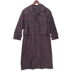 British Mist Double Breast Trench Raincoat Women 8P‎ Removable Plaid Liner Brown